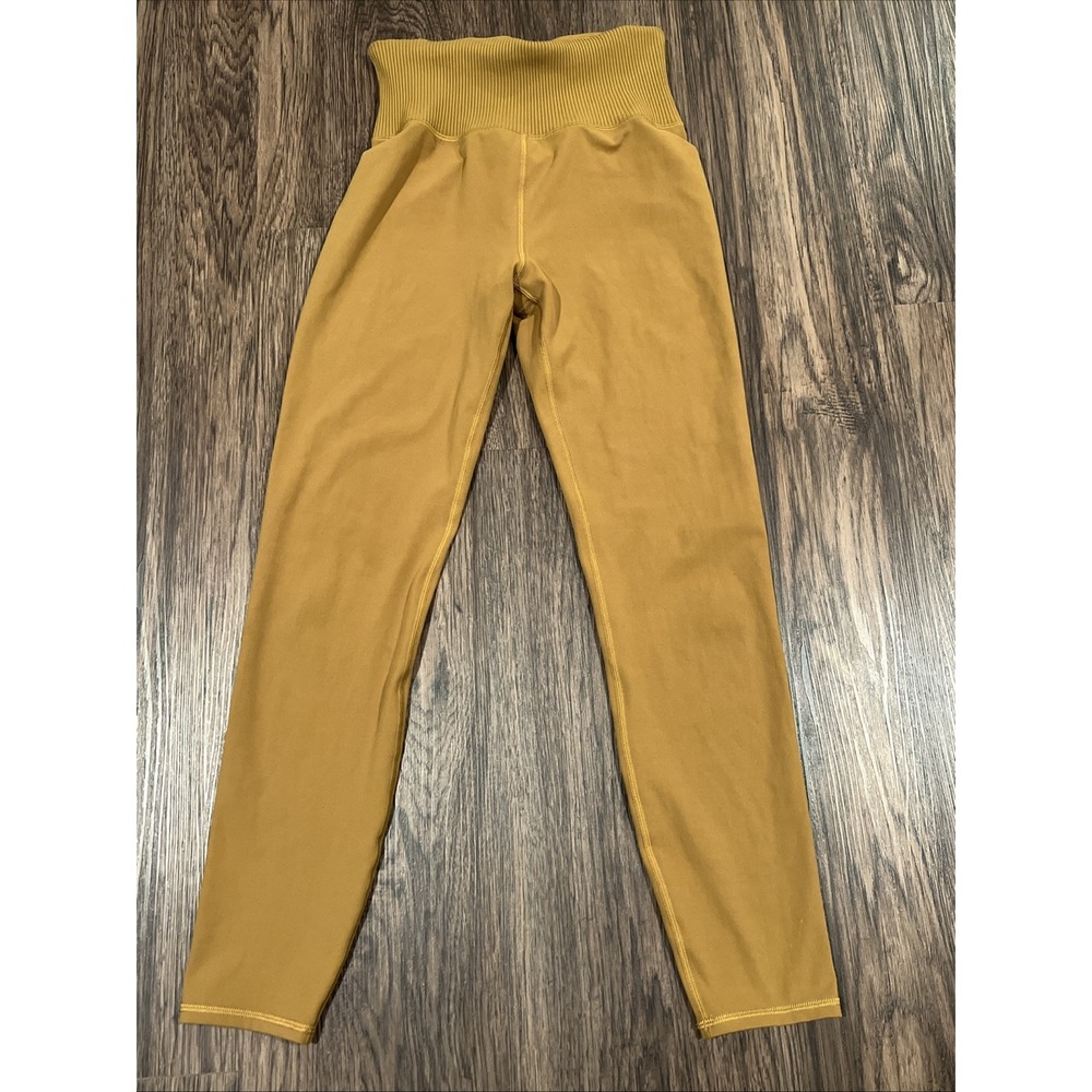 Vuori Rib Studio Leggings Womens Mustard Yellow High Waist Activewear Yoga READ